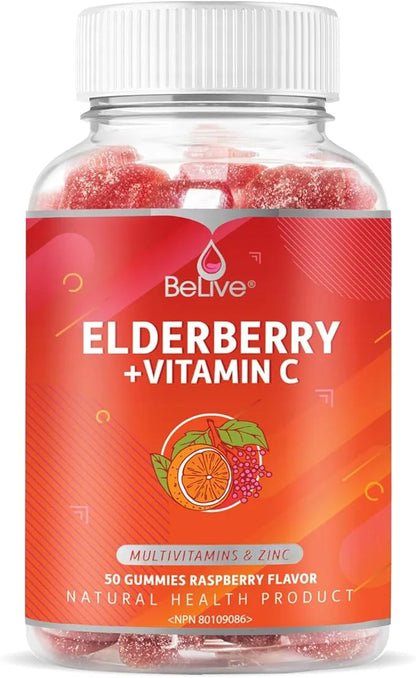 BeLive Elderberry Gummies with Zinc and B12 - 50 Ct