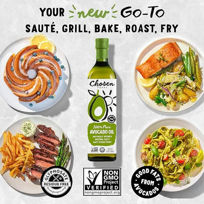 Chosen Foods 100% Pure Avocado Oil for Cooking - 25.4 floz - Rich in Good Fats, Vitamin E, Naturally Refined, High Smoke P...