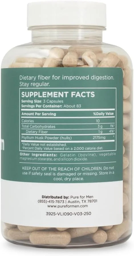 Daily Psyllium Husk Fiber Supplement by 2,175mg Per 250 Capsules