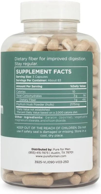Daily Psyllium Husk Fiber Supplement by 2,175mg Per 250 Capsules