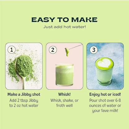 JIBBY Mushroom Matcha Super Latte - Ceremonial Grade Green Tea Organic Matcha Powder, Collagen, MCT Oil, Superfood Mushroo...