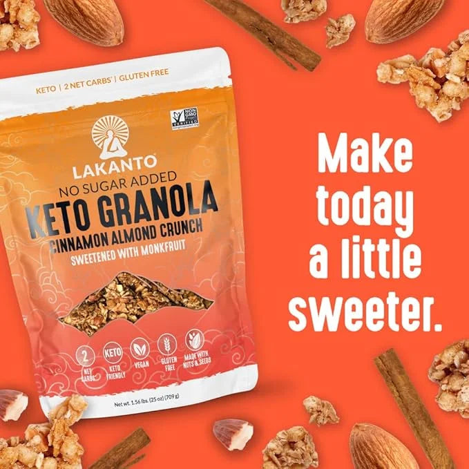 Lakanto Cinnamon Almond Crunch Granola - Monk Fruit Sweetener, Delicious Snack, Quick Breakfast Cereal, Keto Friendly, No ...