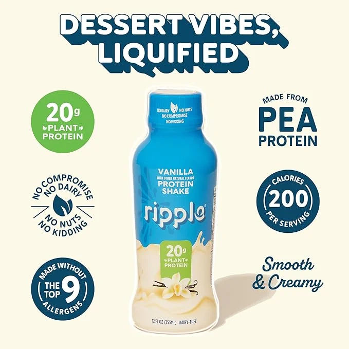 Ripple Vegan Protein Shake 20g Nutritious 12 Oz, 12 Pack