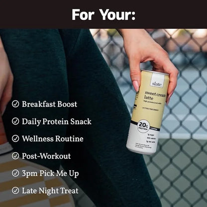 Slate Milk - High Protein Iced Coffee - Sweet Cream Latte - 175mg Caffeine, Lactose Free Energy - 20g Protein, 1g Sugar, 1...