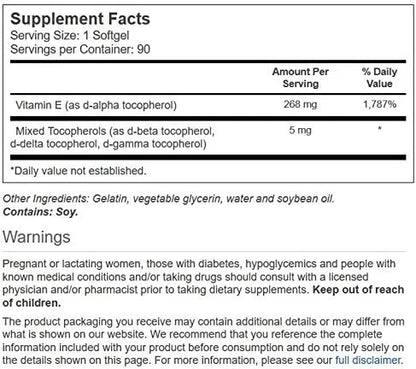 Natural Vitamin E - 268 mg 90 Softgels