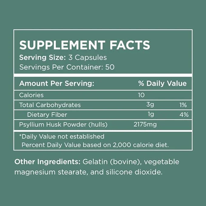 Daily Psyllium Husk Fiber Supplement by 2,175mg Per 150 Capsules