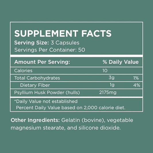 Daily Psyllium Husk Fiber Supplement by 2,175mg Per 150 Capsules