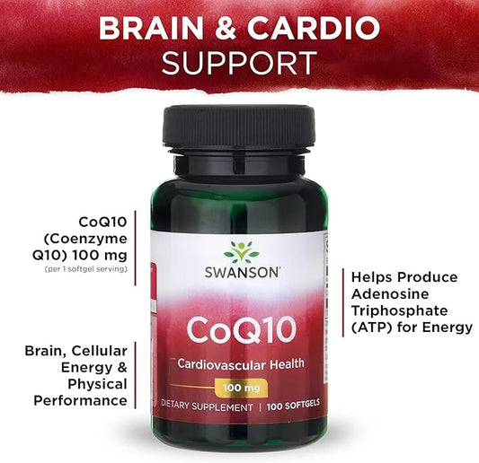 Swanson CoQ10 - Energy Antioxidant Support Q10 Supplement (100 Softgels, 100mg Each)