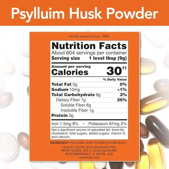 NOW Supplements, Psyllium Husk Powder, Non-GMO 12-Pound