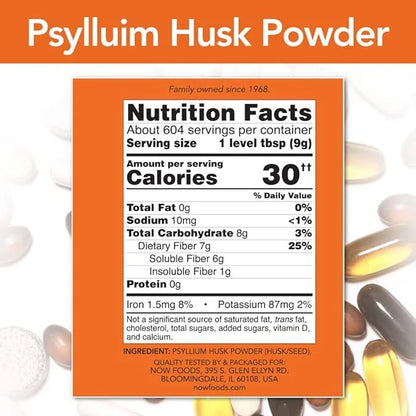 NOW Supplements, Psyllium Husk Powder, Non-GMO 12-Pound