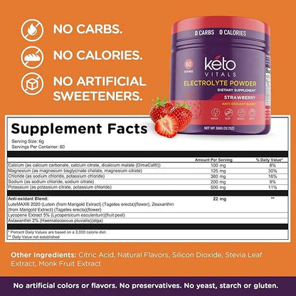 Keto Vitals Electrolytes Powder - Antioxidant Blend Electrolytes with Potassium, Magnesium, Sodium, Calcium | Keto Electro...