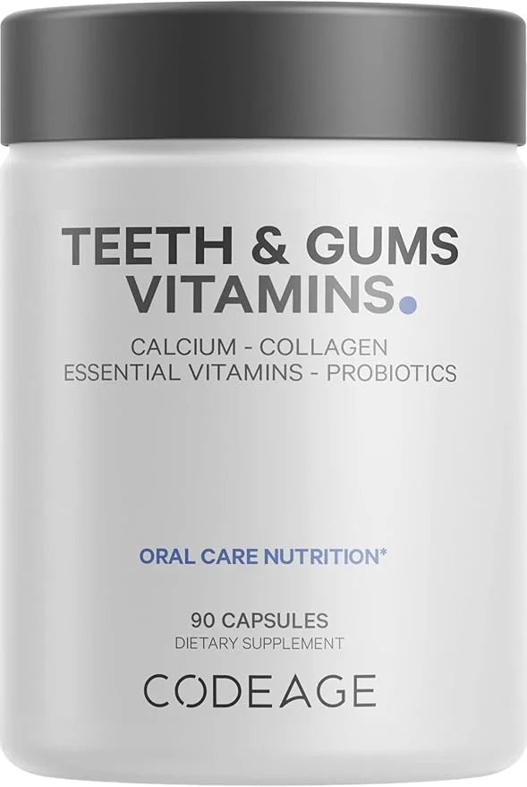 Codeage Teeth & Gums Vitamins + Oral Probiotics Supplement for Mouth - Whole Food Calcium, Collagen, Potassium, Vitamin C,...