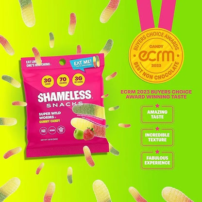 Shameless Snacks - Healthy Low Calorie Snacks, Low Carb Keto Gummies (Gluten Free Candy) - 6 Pack Wild Worms - Product Image