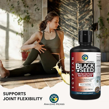 Amazing Herbs Egyptian Black Seed Oil - Gluten Free, Non GMO, Cold Pressed Nigella Sativa Aids in Digestive Health, Immune...