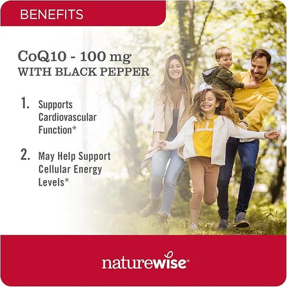NatureWise CoQ10 100mg Softgels, High Absorption CoQ10 with 90 Softgels[3-Month Softgels[3-Month Supply]