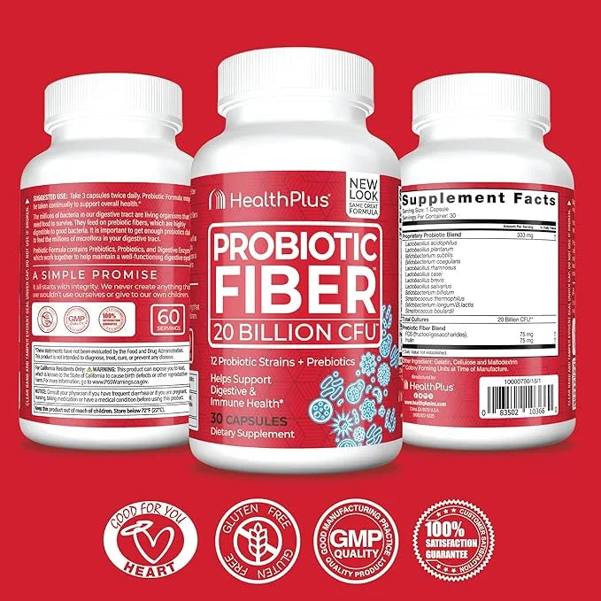 Health Plus Probiotic Fiber 30 Capsules, 30 Servings