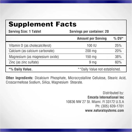 Calcium Magnesium Zinc Vitamin D Supplement 60 Tablets