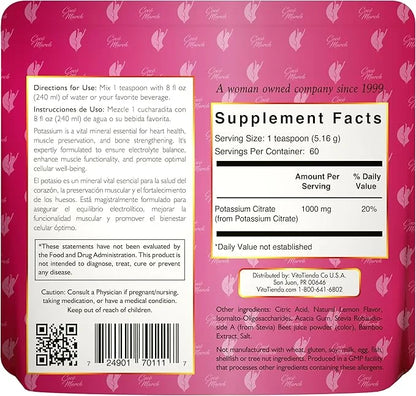 Pink Potassium Powder by Cocó March – Supports Heart Health, Muscle Function, and Bone Health. Gluten Free, Dairy Free, No...