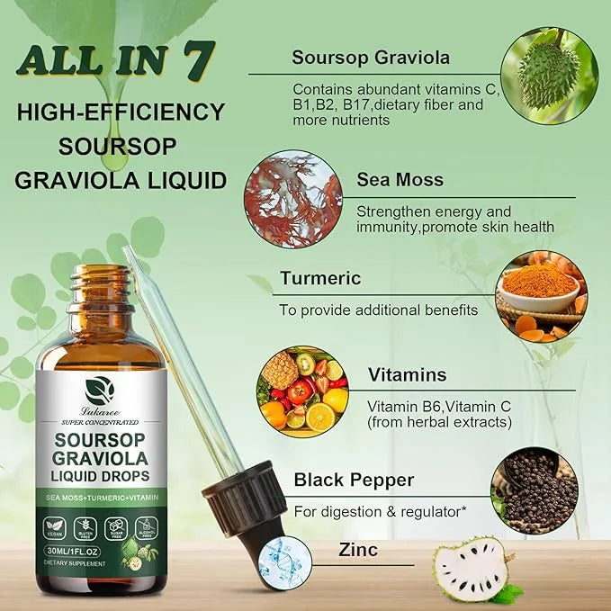 (2 Pack) Soursop Graviola Leaf Extract Liquid Drop Plus Pure Botanical Sea Moss for Cell Support & Regeneration, Immunity,...
