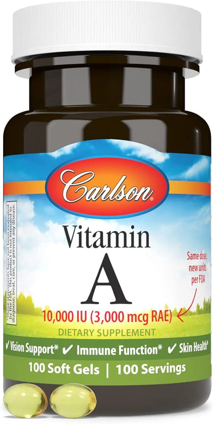 Carlson - Vitamin A, 10000 IU (3000 mcg 100 Softgels