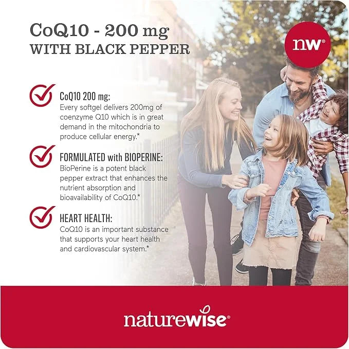 NatureWise CoQ10 200mg Softgels, High Absorption CoQ10 with 90 Softgels[3-Month Softgels[3-Month Supply]