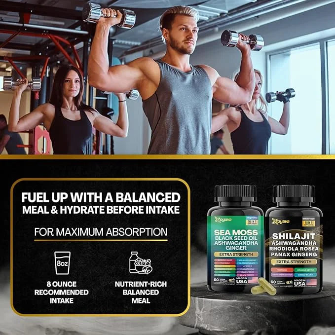 Zoyava Dynamic Vitality Bundle, Sea Moss 7000mg, Black 4000mg, Ashwagandha 2000mg, Ginger 9000mg, Rhodiola 1000mg, Panax (...
