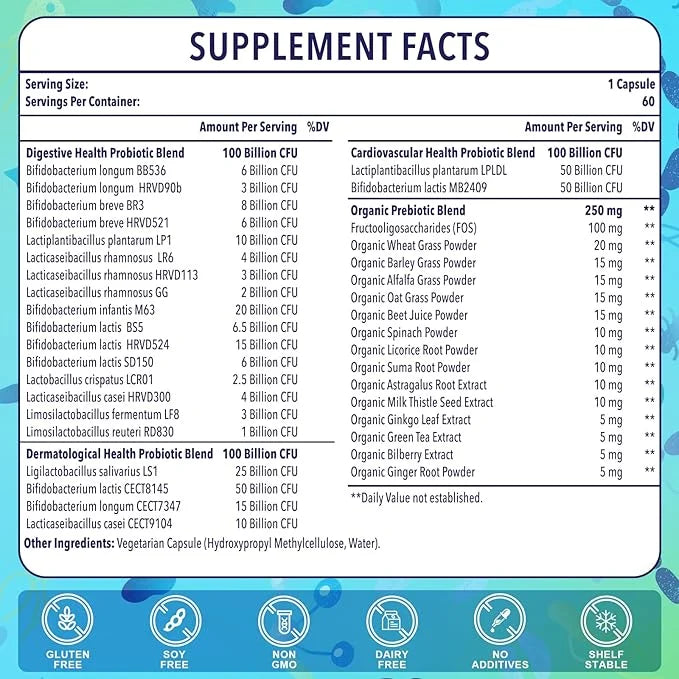 Probiotics for Women and Men, 300 24 Strains 15 Organic 2 Months