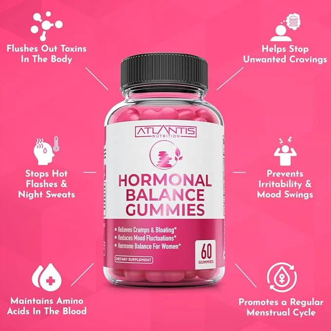 Atlantis Nutrition Hormonal Balance for Women & PMS Relief Gummies - Alleviates Cramps, Bloating, Mood Swings, Hot Flashes...