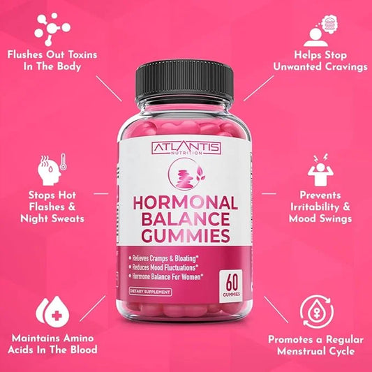 Atlantis Nutrition Hormonal Balance for Women & PMS Relief Gummies - Alleviates Cramps, Bloating, Mood Swings, Hot Flashes...