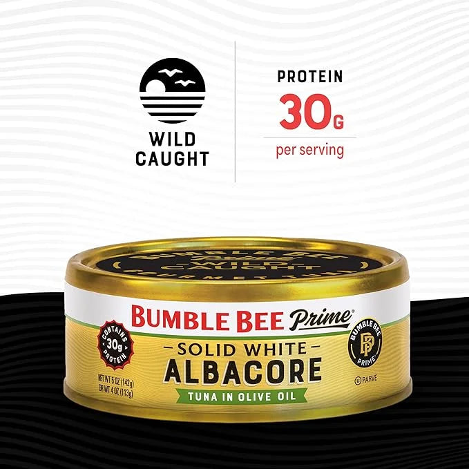 Bumble Bee Prime Solid White Albacore Tuna in Olive Oil, 5 oz Cans (Pack of 12) - Premium Wild Caught Tuna - 30g Protein p...
