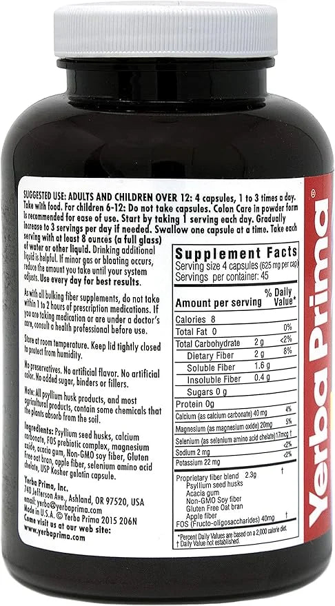 Yerba Prima Prebiotics Colon Care Fiber 180 Capsules