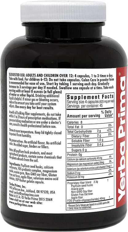 Yerba Prima Prebiotics Colon Care Fiber 180 Capsules