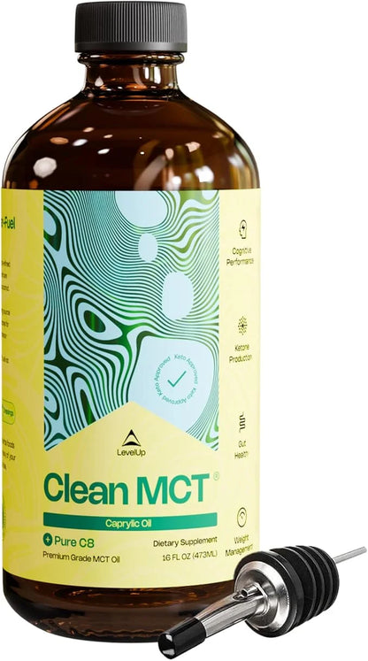 LevelUp Clean MCT Oil - 100% Caprylic C8 for Energy, Focus, Weight Management, Gut Health, Brain Superfuel - Keto Suppleme...