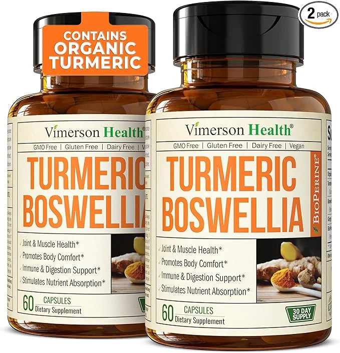 Turmeric Supplement with 65% Boswellia Extract Capsules - Turmeric Curcumin Supplement 95% Curcuminoids - Boswellia Serrat...