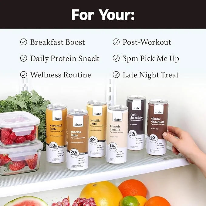 Slate Milk - High Protein Iced Coffee - Mocha Latte - 175mg Caffeine, Lactose Free Energy - 20g Protein, 1g Sugar, 110 Cal...