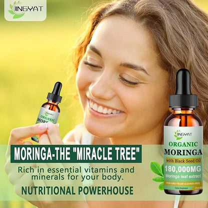 Organic Moringa Liquid Drops,Pure Moringa Oleifera Leaves Extract w/Black Seed Oil Supplement for Energy,Skin,Gut Health,I...