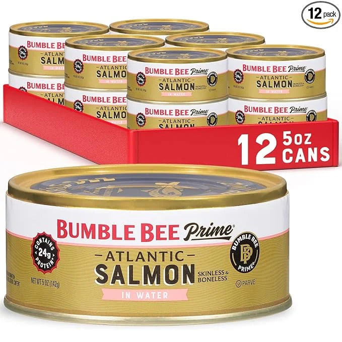 Bumble Bee Prime Atlantic Salmon, 5 oz Cans (Pack of 12) - Premium Salmon - 24g Protein per Serving - Gluten Free & Kosher...