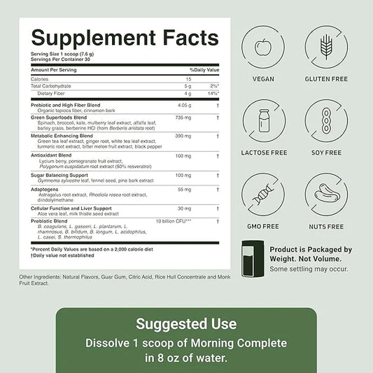 ACTIVATEDYOU Morning Complete Daily Wellness Greens Superfood Drink Mix for Gut Health w/Prebiotics, Probiotics, Antioxida...