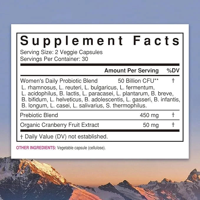 NewRhythm Women's Probiotics, Organic Cranberry 50 Billion 18 Strains, 60 Vegan