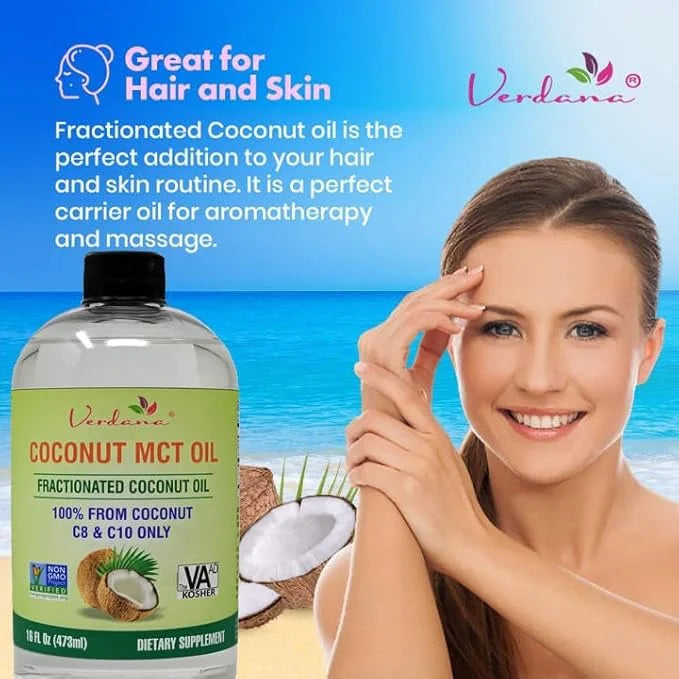 Verdana Coconut MCT Oil, Fractionated, Genuine 100% Coconut Derived, Kosher Food Grade, Vegan, Non-GMO, Great for Keto and...