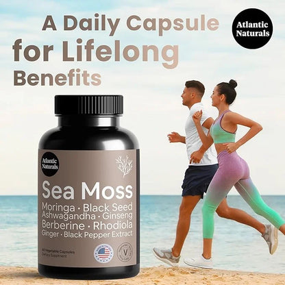 Atlantic Naturals Sea Moss Black Seed Oil Ashwagandha Ginger Capsules. Sea Moss with Black Seed Oil, Ashwagandha, Ginseng,...