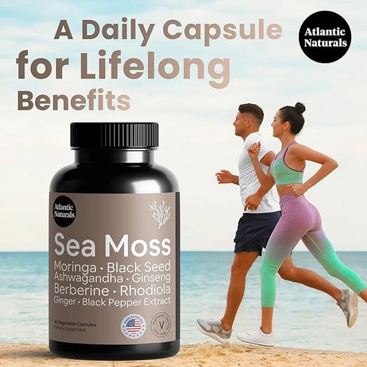 Atlantic Naturals Sea Moss Black Seed Oil Ashwagandha Ginger Capsules. Sea Moss with Black Seed Oil, Ashwagandha, Ginseng,...