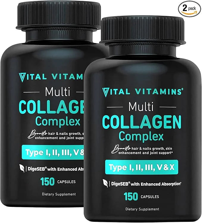 Vital Vitamins Multi Collagen Peptides (2-Pack) - for Women & Men - Hydrolyzed Types I, II, III, V, X - Grass-Fed, Non-GMO...