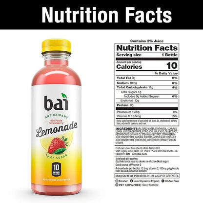 Bai Flavored Water, São Paulo Strawberry Lemonade, Antioxidant Infused Drinks, 18 Fluid Ounce Bottles, 6 Count - Product I...