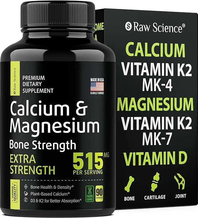 Calcium Magnesium Supplement, Bone Strength Supplements, K2, Plant 515MG Per 90 Capsules