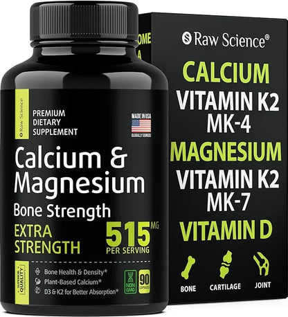 Calcium Magnesium Supplement, Bone Strength Supplements, K2, Plant 515MG Per 90 Capsules