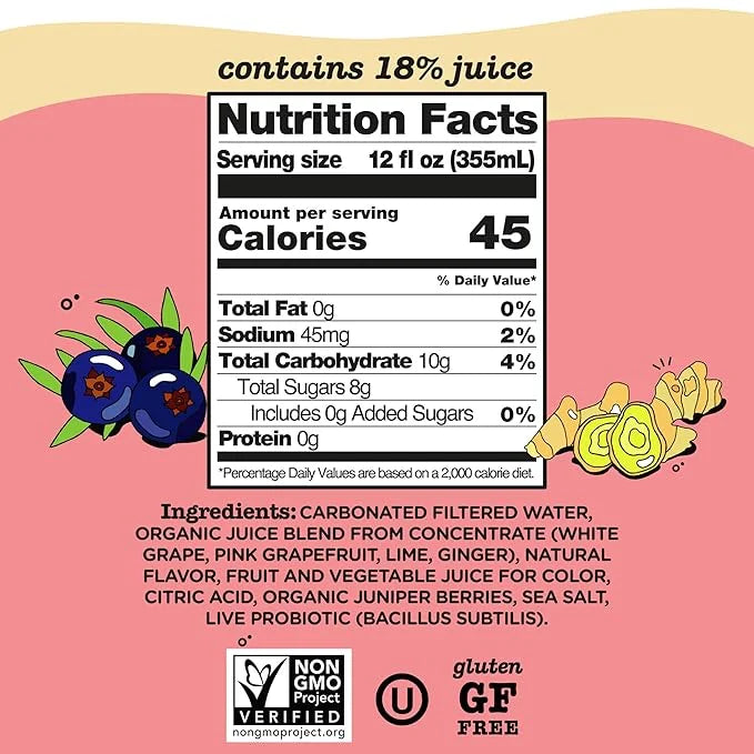 Culture Pop Soda, Pink Grapefruit & Ginger, Probiotic Low Sugar Soda, Sparkling Juice Alternative, Non-GMO, Kosher, Gluten...