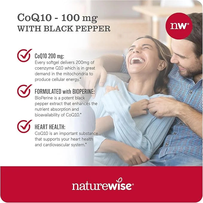 NatureWise CoQ10 100mg Softgels, High Absorption CoQ10 with 30 Softgels[1-Month Softgels[1-Month Supply]