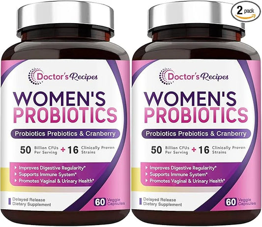 Doctor's Recipes Women's Probiotics, 50 Billion 16 Strains, 120 Capsules 2), 60 60 Day