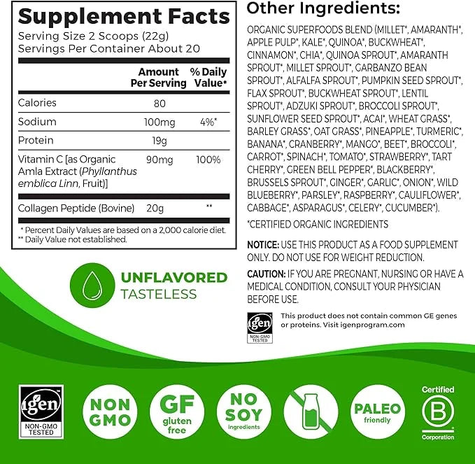 Orgain Hydrolyzed Collagen Powder + 50 20g Grass 1lb